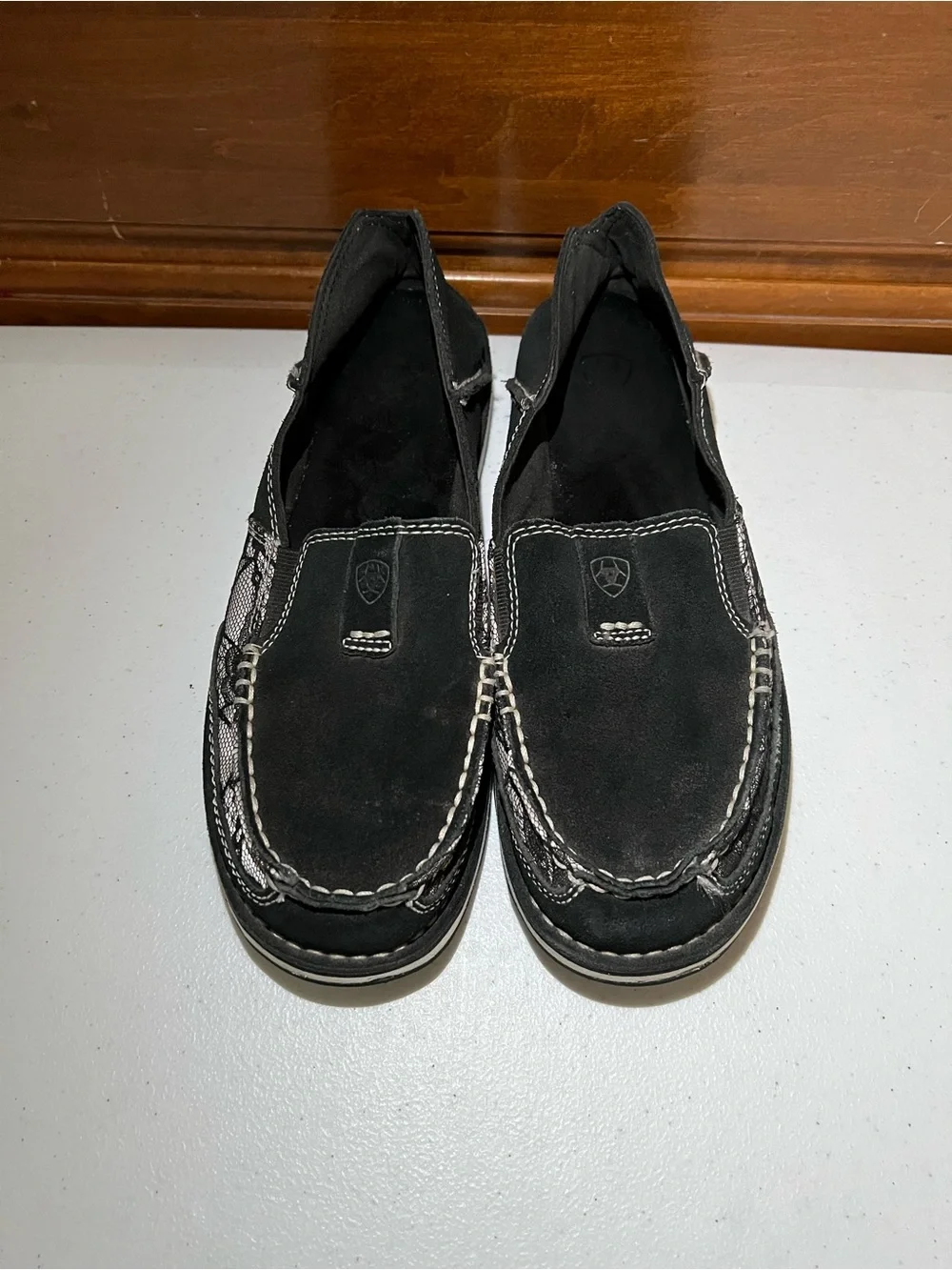 Ariat Black Cruiser Loafers with White Lace Floral Accent